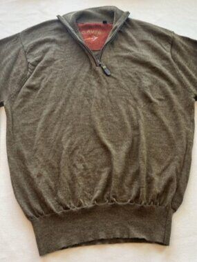 Orvis 1/4 Zip Wool Pullover Sweater OD Green Fly Fishing Sz Large